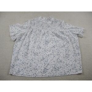 Darling Blouse Shirt Womens Medium White Blue Speckled Gathered‎ Neckline